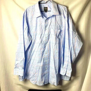 JOS.A.BANK TRADITIONAL FIT MENS SIZE 2X BLUE PLAID LONG SLEEVE SHIRT 100% COTTON
